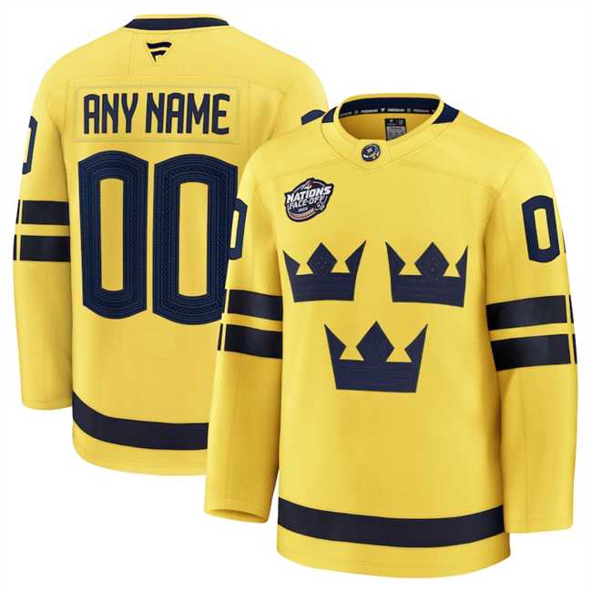 Men%27s Sweden Active Player Custom Yellow 2025 4 Nations Face-Off Premium Stitched Jersey